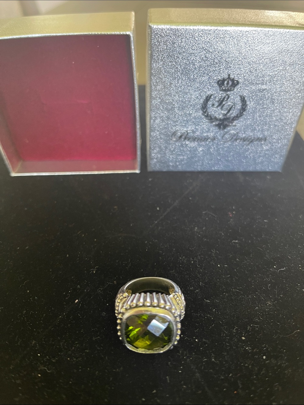 Premier Designs silver Olive Green Faceted Stone size 6 #152906
